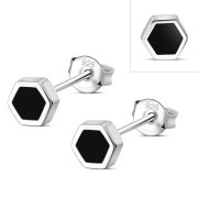 Black Onyx Hexagon Silver Stud Earrings, e373st